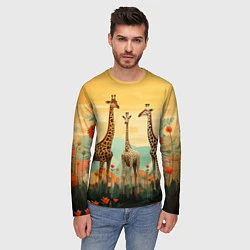 Лонгслив мужской Три жирафа в стиле фолк-арт, цвет: 3D-принт — фото 2