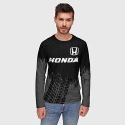 Лонгслив мужской Honda speed на темном фоне со следами шин посереди, цвет: 3D-принт — фото 2