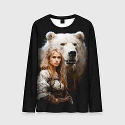 Лонгслив мужской Славянка с большим белым медведем, цвет: 3D-принт