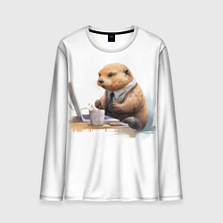 Мужской лонгслив Выдра за компьютером
