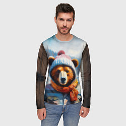 Лонгслив мужской Бурый медведь в зимней одежде, цвет: 3D-принт — фото 2