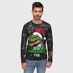 Лонгслив мужской Зеленый дракон Санта хочет нормальный год, цвет: 3D-принт — фото 2