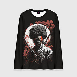 Лонгслив мужской Черный самурай на фоне луны, цвет: 3D-принт