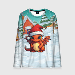 Мужской лонгслив Дракоша в новогоднем дворике