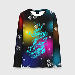 Лонгслив мужской Праздничный дракон и снежинки, цвет: 3D-принт