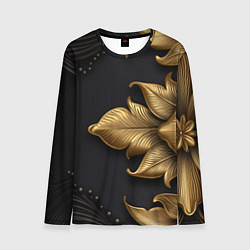 Лонгслив мужской Золотые объемные листья на черном фоне, цвет: 3D-принт