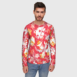Лонгслив мужской Рождественские узоры колокольчики, цвет: 3D-принт — фото 2