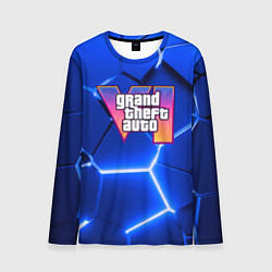 Лонгслив мужской GTA 6 лого на фоне разлома синих плит, цвет: 3D-принт