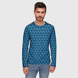 Лонгслив мужской Синие и чёрные треугольники, цвет: 3D-принт — фото 2