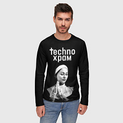 Лонгслив мужской Techno храм монашка в татуировках, цвет: 3D-принт — фото 2