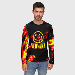 Лонгслив мужской Nirvana rock огненное лого лава, цвет: 3D-принт — фото 2