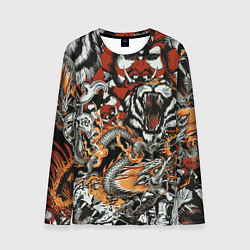 Лонгслив мужской Самурай дракон и тигр, цвет: 3D-принт