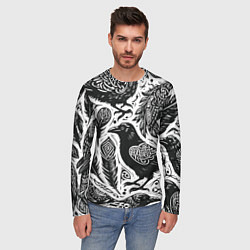 Лонгслив мужской Черные вороны руны паттерн, цвет: 3D-принт — фото 2