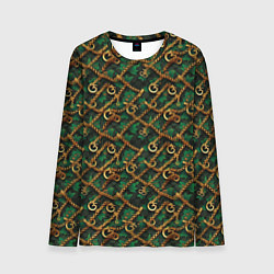 Лонгслив мужской Золотая цепочка на зеленой ткани, цвет: 3D-принт