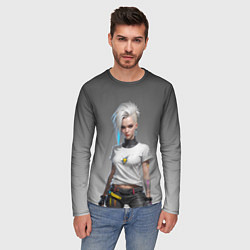 Лонгслив мужской Блондинка в белой футболке Cyberpunk 2077, цвет: 3D-принт — фото 2