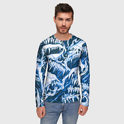 Лонгслив мужской Белые клыки на синем фоне, цвет: 3D-принт — фото 2