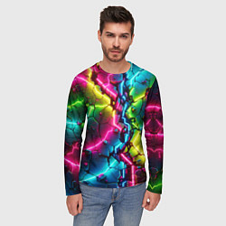 Лонгслив мужской Трещина - неон, цвет: 3D-принт — фото 2