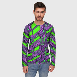 Лонгслив мужской Фиолетовые фрагменты на зелёном фоне, цвет: 3D-принт — фото 2