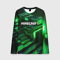 Лонгслив мужской Minecraft logo зеленые неоновые кубы, цвет: 3D-принт