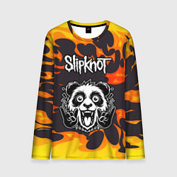 Лонгслив мужской Slipknot рок панда и огонь, цвет: 3D-принт