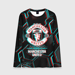 Лонгслив мужской Manchester United FC в стиле glitch на темном фоне, цвет: 3D-принт