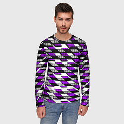 Лонгслив мужской Фиолетовые треугольники и квадраты на белом фоне, цвет: 3D-принт — фото 2