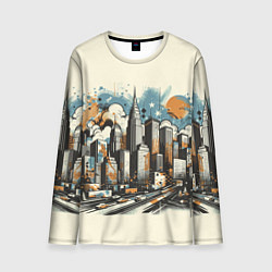 Лонгслив мужской Рисунок города с небоскребами, цвет: 3D-принт