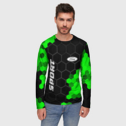 Лонгслив мужской Ford green sport hexagon, цвет: 3D-принт — фото 2