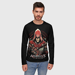 Лонгслив мужской Assassins creed в красном капюшоне, цвет: 3D-принт — фото 2