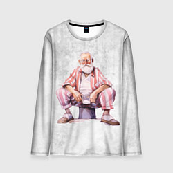 Лонгслив мужской Дед с кружкой сидит, цвет: 3D-принт