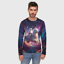 Лонгслив мужской Космос и кот едет верхом на альпаке, цвет: 3D-принт — фото 2
