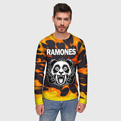 Лонгслив мужской Ramones рок панда и огонь, цвет: 3D-принт — фото 2