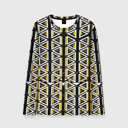 Лонгслив мужской Жёлто-белые треугольники на чёрном фоне, цвет: 3D-принт