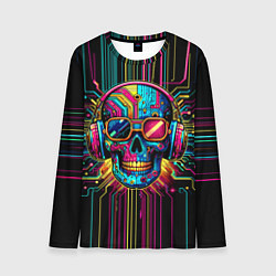 Лонгслив мужской Кибер череп в очках - неоновое свечение, цвет: 3D-принт