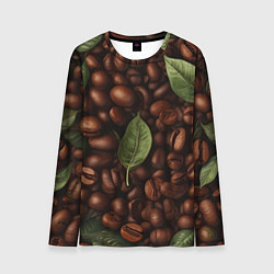 Лонгслив мужской Кофейные зёрна с листьями, цвет: 3D-принт