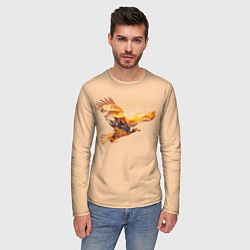 Лонгслив мужской Летящий орел и пейзаж на закате, цвет: 3D-принт — фото 2