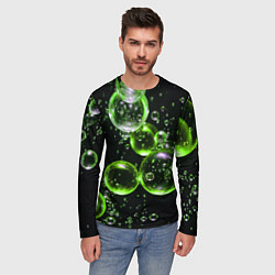 Лонгслив мужской Зеленые пузыри на черном, цвет: 3D-принт — фото 2