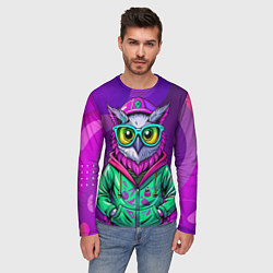 Лонгслив мужской Модная сова на фиолетовом, цвет: 3D-принт — фото 2