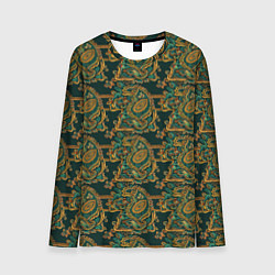 Лонгслив мужской Орнамент зеленый пейсли, цвет: 3D-принт