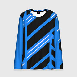 Лонгслив мужской Black and white stripes on a blue background, цвет: 3D-принт