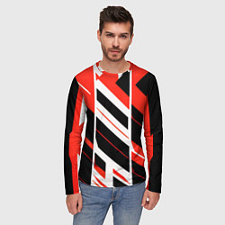 Лонгслив мужской Black and red stripes on a white background, цвет: 3D-принт — фото 2