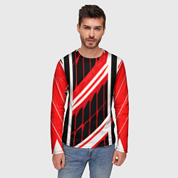 Лонгслив мужской Red and white lines on a black background, цвет: 3D-принт — фото 2