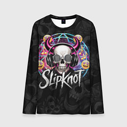 Лонгслив мужской Slipknot на фоне черепа демона с рогами в очках, цвет: 3D-принт