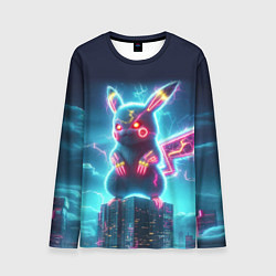 Лонгслив мужской Пикадзила на крыше небоскрёба - неоновое свечение:, цвет: 3D-принт