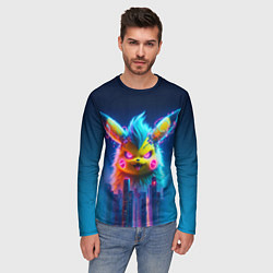 Лонгслив мужской Кибер-Пикачу среди небоскрёбов - нейроарт, цвет: 3D-принт — фото 2