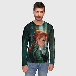 Лонгслив мужской Рыжая девушка с неоновыми татуировками, цвет: 3D-принт — фото 2