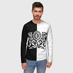 Лонгслив мужской Волки с узлом воина и ставом рун - бессмертие, цвет: 3D-принт — фото 2