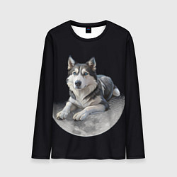 Лонгслив мужской Хаски на луне, цвет: 3D-принт