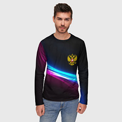 Лонгслив мужской Россия неоновые волны, цвет: 3D-принт — фото 2