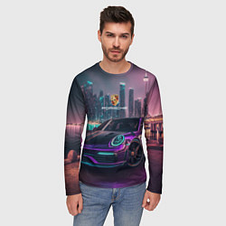 Лонгслив мужской Porshe night city, цвет: 3D-принт — фото 2